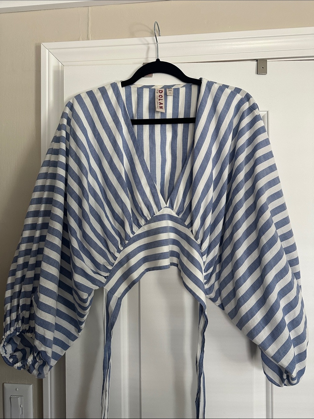 Dolan Left Coast Collection Blue & White Striped V-Neck Crop Top